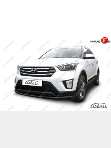 Защита переднего бампера Arbori (черная, 1 труба d57 mm). Hyundai Creta GS рестайлинг (2019-2021)
