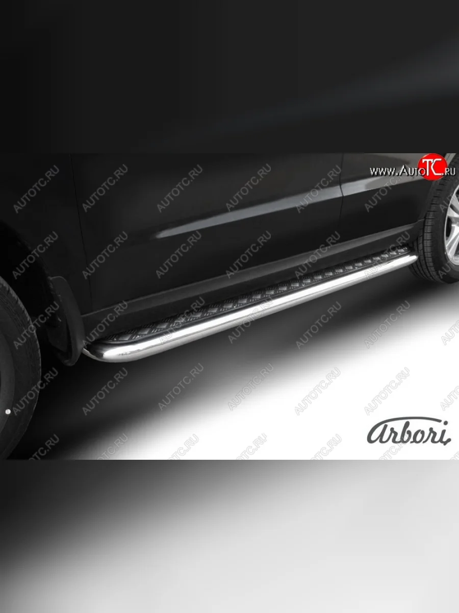 Защита штатных порогов с листом Arbori (нержавейка, алюминий, d57) Hyundai Santa Fe CM рестайлинг (2009-2012)  в Самаре Самарской области