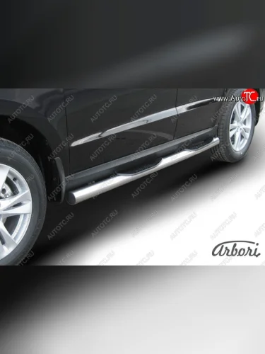 Защита штатных порогов Arbori (с проступью, нержавейка, d76 mm). Hyundai Santa Fe CM рестайлинг (2009-2012)