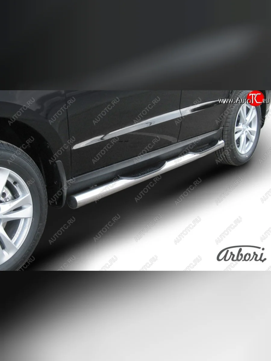 Защита штатных порогов Arbori (с проступью, нержавейка, d76 mm). Hyundai Santa Fe CM рестайлинг (2009-2012)  в Керчи Республика Крым