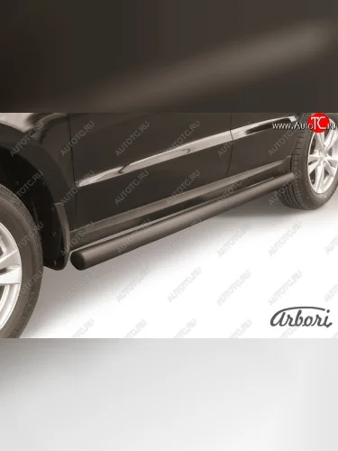 Защита штатных порогов Arbori (черная, d76 mm). Hyundai Santa Fe CM рестайлинг (2009-2012)
