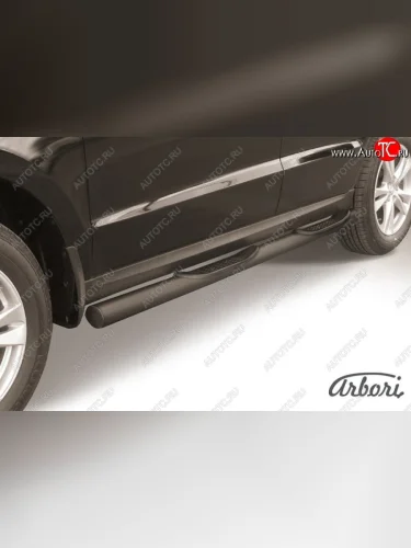 Защита штатных порогов Arbori (с проступью, черная, d76 mm). Hyundai Santa Fe CM рестайлинг (2009-2012)