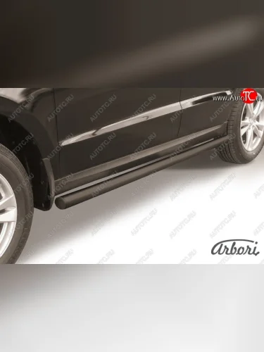 Защита штатных порогов Arbori (черная, d57 mm). Hyundai Santa Fe CM рестайлинг (2009-2012)
