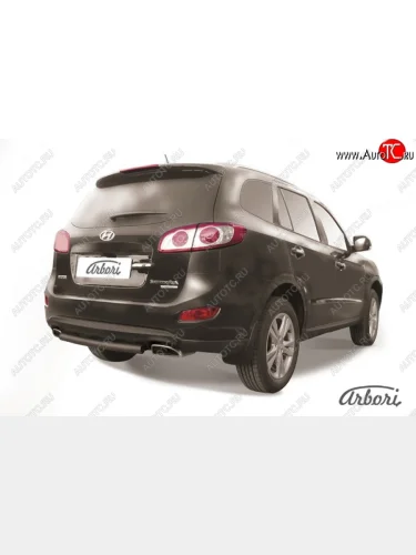 Защита заднего бампера Arbori (черная, 1 труба d57 mm). Hyundai Santa Fe  CM (2009-2012) рестайлинг