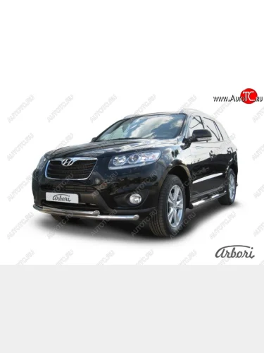 Защита переднего бампера Arbori (нержавейка, 2 трубы d57 и 57 mm) Hyundai Santa Fe  CM (2009-2012) рестайлинг