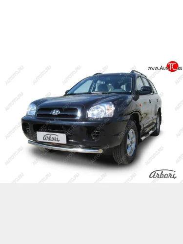 Защита переднего бампера Arbori (нержавейка, 1 труба d57 mm). Hyundai Santa Fe  CM (2009-2012) рестайлинг
