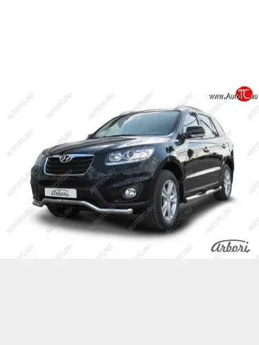 Защита переднего бампера Arbori (волна, нержавейка, 1 труба d57 mm). Hyundai Santa Fe  CM (2009-2012) рестайлинг