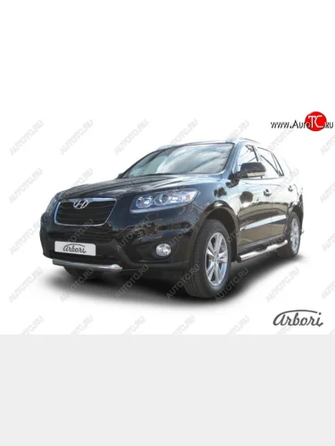 Защита переднего бампера Arbori (короткая, нержавейка, 1 труба d76 mm). Hyundai Santa Fe  CM (2009-2012) рестайлинг