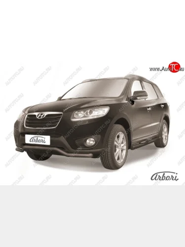 Защита переднего бампера Arbori (волна, черная, 1 труба d57 mm). Hyundai Santa Fe  CM (2009-2012) рестайлинг