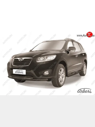 Защита переднего бампера Arbori (черная, 2 трубы d57 и 57 mm) Hyundai Santa Fe  CM (2009-2012) рестайлинг