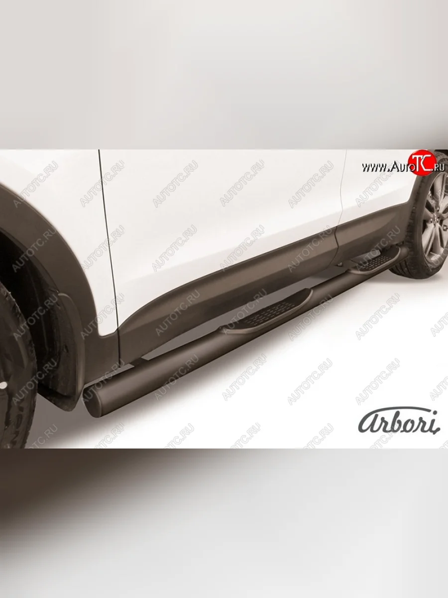 Защита штатных порогов Arbori (с проступью, черная, d76 mm). Hyundai Santa Fe DM дорестайлинг (2012-2016)  в Самаре Самарской области