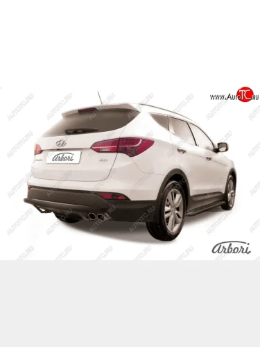 Защита заднего бампера Arbori (черная, 1 труба d57 mm). Hyundai Santa Fe DM дорестайлинг (2012-2016)