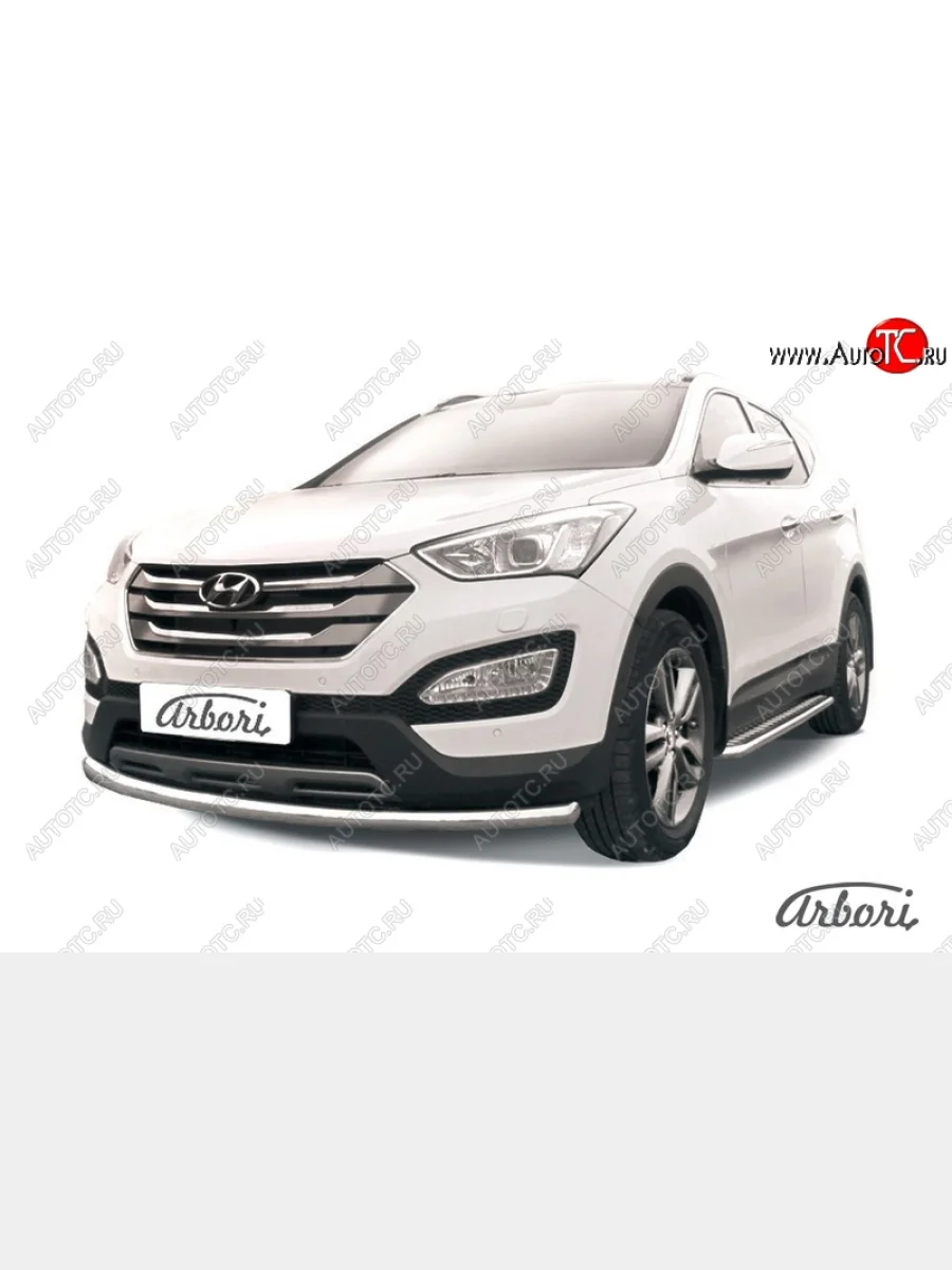 Защита переднего бампера Arbori (нержавейка, 1 труба d57 mm).  Hyundai Santa Fe (2012-2016) DM  в Самаре Самарской области