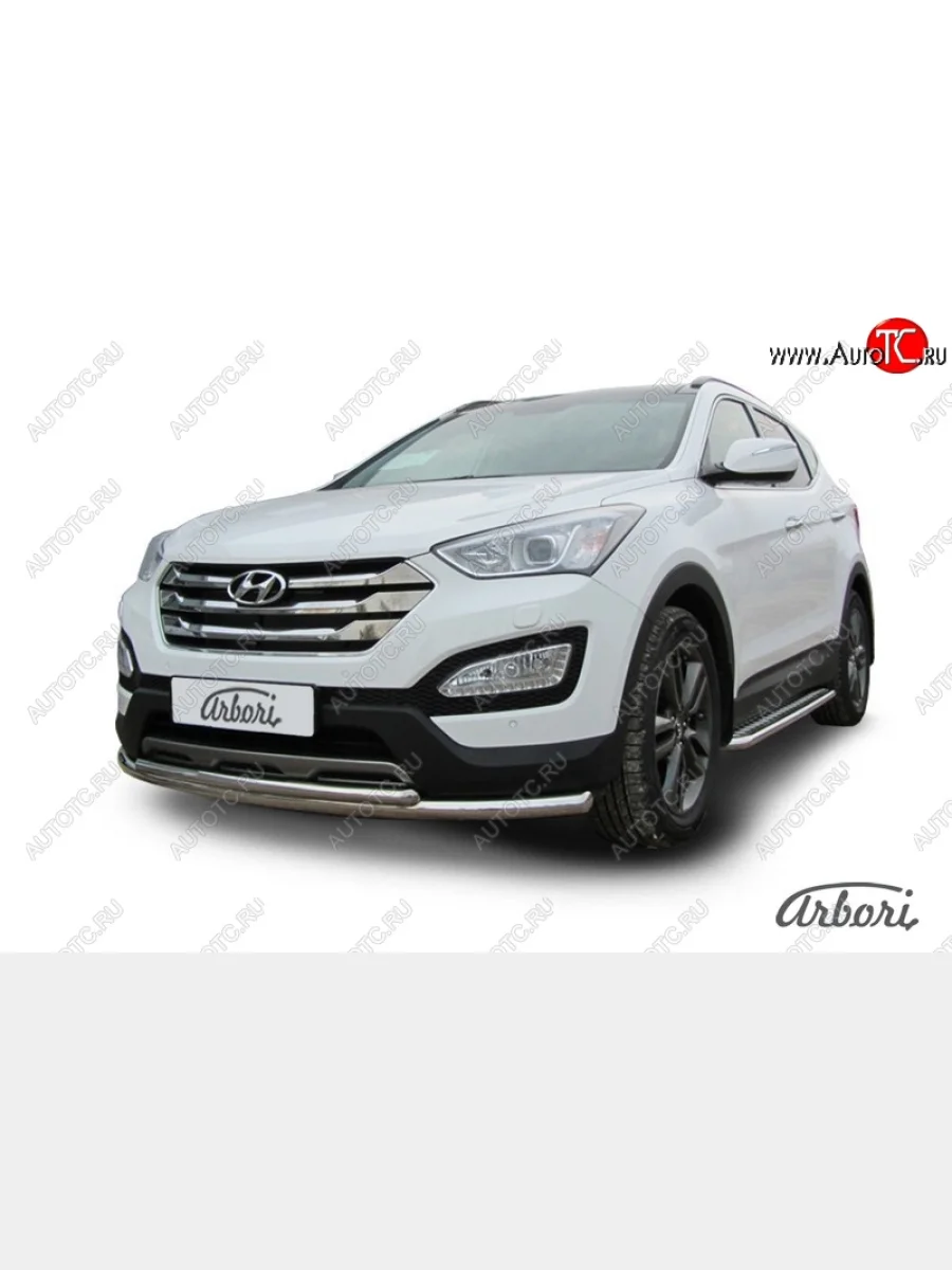 Защита переднего бампера Arbori (нержавейка, 2 трубы d57 и 42 mm)  Hyundai Santa Fe (2012-2016) DM  в Самаре Самарской области