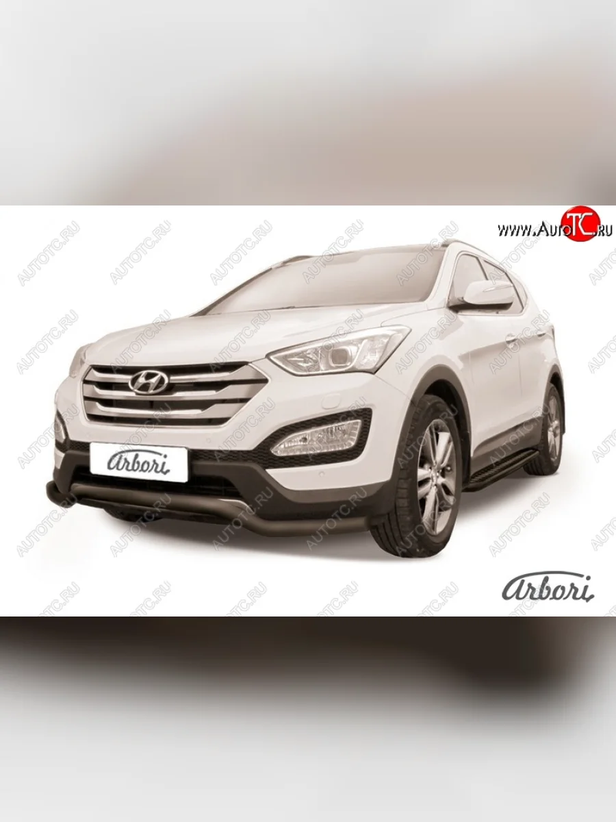Защита переднего бампера Arbori (волна, черная, 1 труба d57 mm). Hyundai Santa Fe DM дорестайлинг (2012-2016)  в Перми Пермском крае