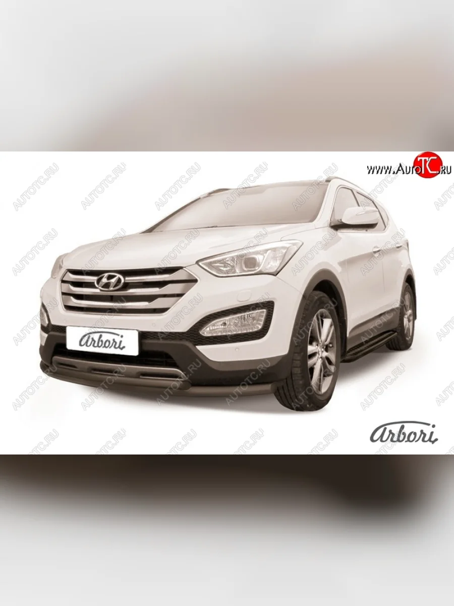 Защита переднего бампера Arbori (черная, 2 трубы d57 и 42 mm) Hyundai Santa Fe DM дорестайлинг (2012-2016)  в Керчи Республика Крым