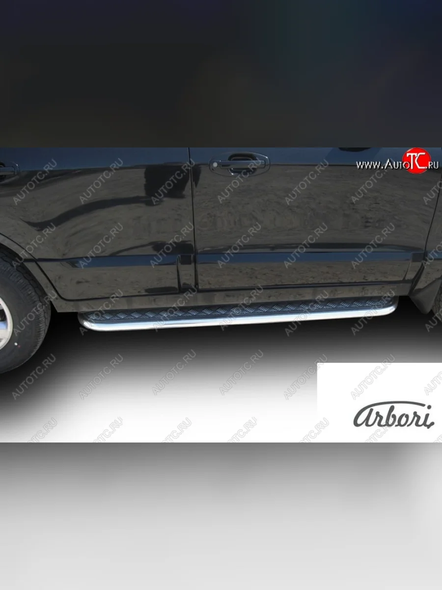 Защита штатных порогов с листом Arbori (труба - нержавейка d42, лист - алюминий) Hyundai Santa Fe SM (2000-2012)  с доставкой в г. Керчь