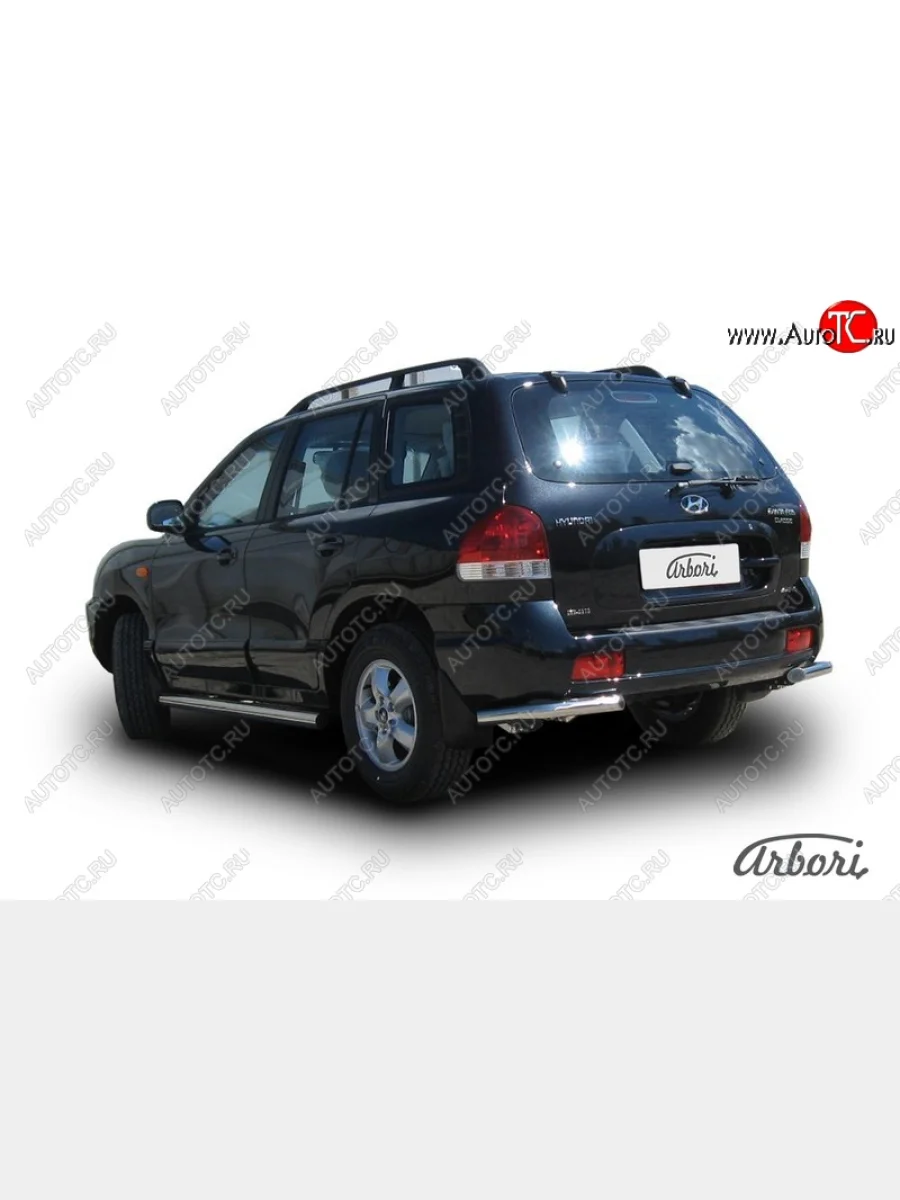Защита заднего бампера Arbori (уголки, нержавейка, 1 труба d57 mm). Hyundai Santa Fe SM (2000-2012)  в Перми Пермском крае
