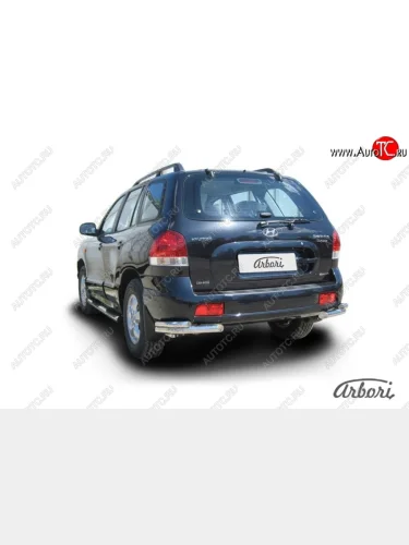 Защита заднего бампера Arbori (уголки, черная, 2 трубы d57 и 42 mm). Hyundai Santa Fe SM (2000-2012)