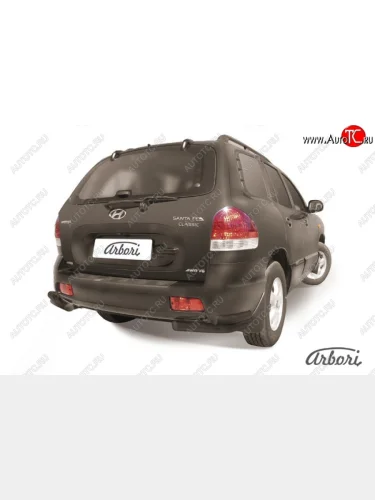 Защита заднего бампера Arbori (уголки, черная, 2 трубы d57 и 42 mm). Hyundai Santa Fe SM (2000-2012)