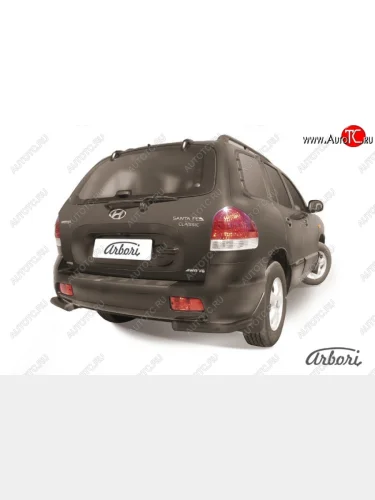 Защита заднего бампера Arbori (уголки, черная, 1 труба d57 mm). Hyundai Santa Fe SM (2000-2012)