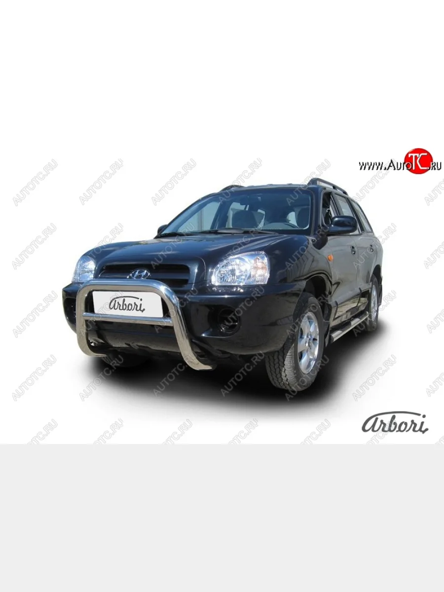 Защита переднего бампера Arbori (высокая, нержавейка, 1 труба d76 mm). Hyundai Santa Fe SM (2000-2012)  в Перми Пермском крае