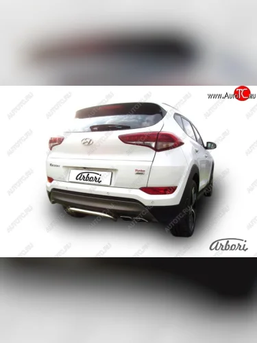 Защита заднего бампера Arbori (скоба, нержавейка, 1 труба d42 mm). Hyundai Tucson  TL (2015-2018) дорестайлинг