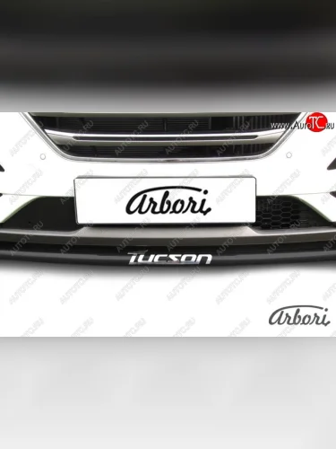 Защита переднего бампера Arbori (с надписью, черная, 1 труба d42 mm). Hyundai Tucson  TL (2015-2018) дорестайлинг