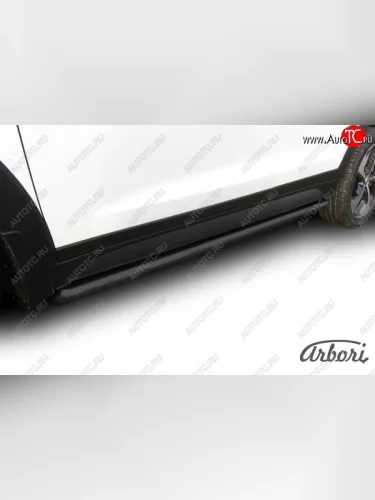 Защита штатных порогов Arbori (черная, d57 mm). Hyundai Tucson TL дорестайлинг (2015-2018)