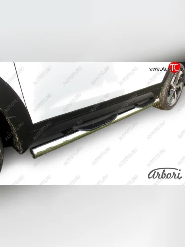 Защита штатных порогов Arbori (с проступью, нержавейка, d76 mm). Hyundai Tucson TL дорестайлинг (2015-2018)