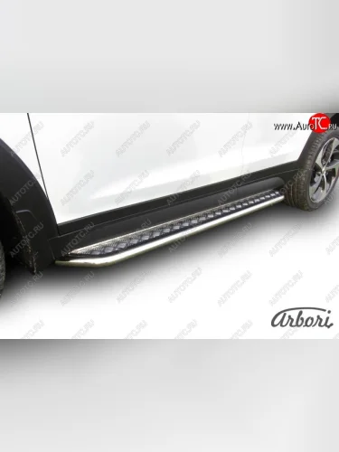 Защита штатных порогов с листом Arbori (труба - нержавейка d42, лист - алюминий) Hyundai Tucson TL дорестайлинг (2015-2018)