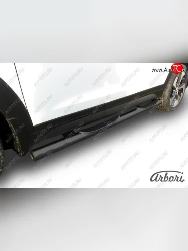 Защита штатных порогов Arbori (с проступью, черная, d76 mm). Hyundai Tucson TL дорестайлинг (2015-2018)