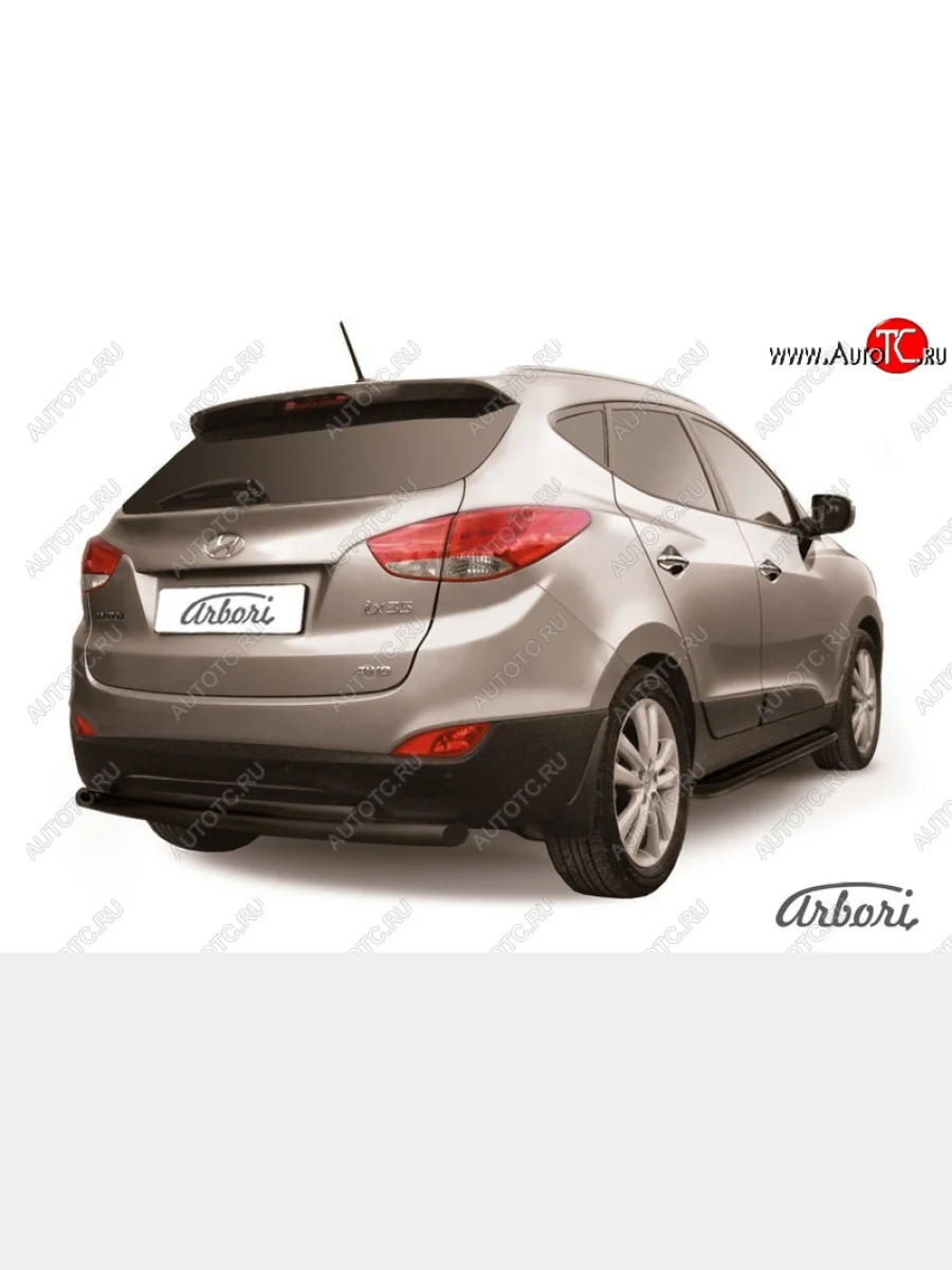 Защита заднего бампера Arbori (черная, 2 трубы d57 и 42 mm). Hyundai IX35 LM дорестайлинг (2009-2013)  с доставкой в г. Керчь