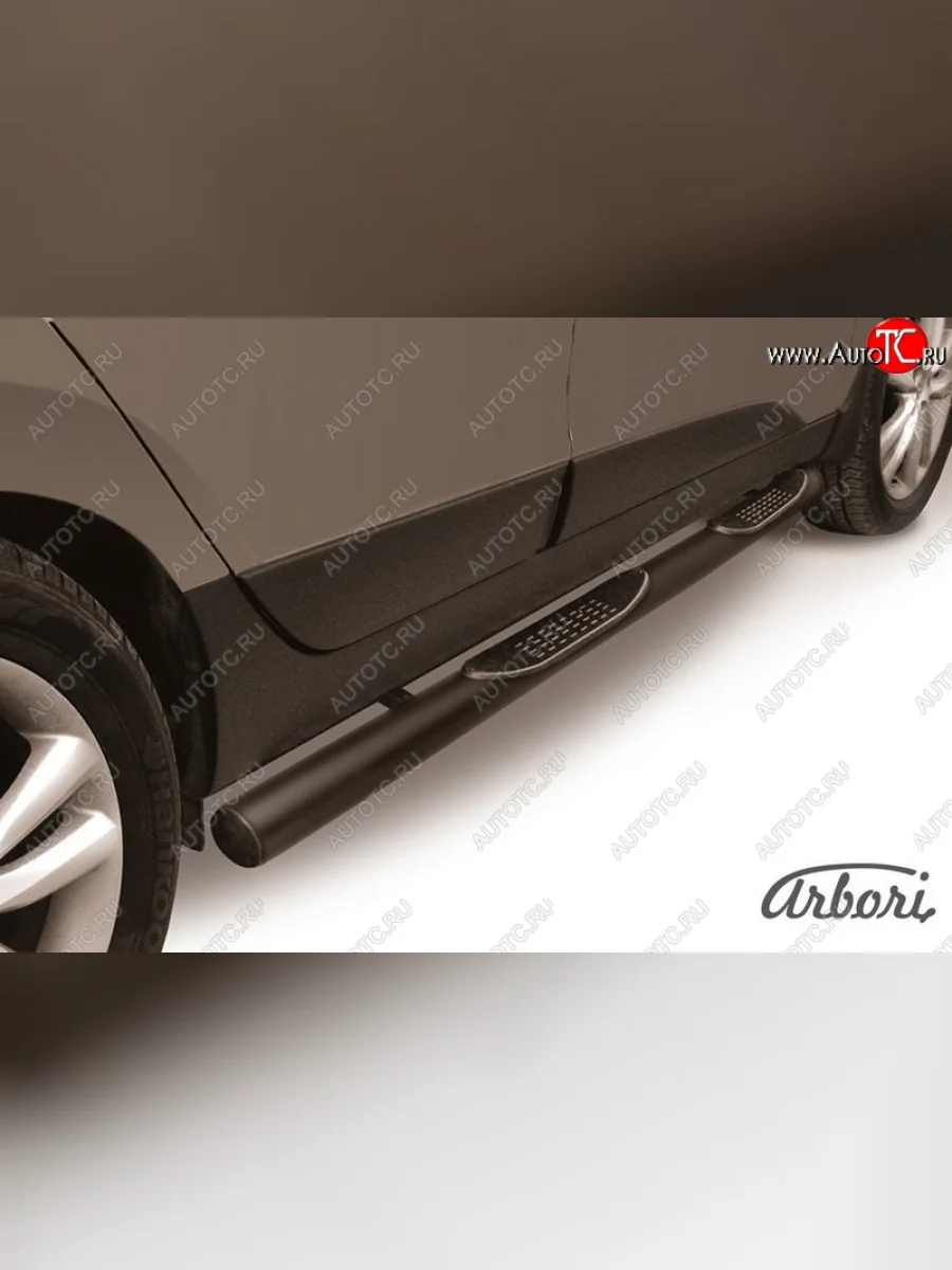 Защита штатных порогов Arbori (с проступью, черная, d76 mm). Hyundai IX35 LM дорестайлинг (2009-2013)  в Керчи Республика Крым