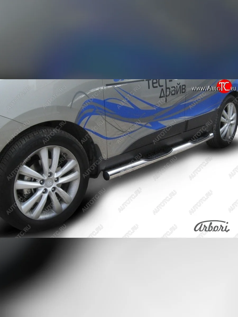 Защита штатных порогов Arbori (с проступью, нержавейка, d76 mm). Hyundai IX35 LM дорестайлинг (2009-2013)  в Перми Пермском крае