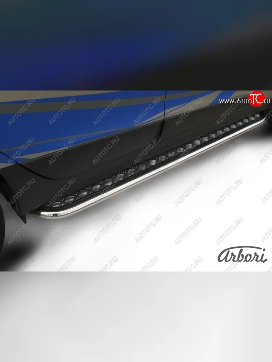Защита штатных порогов с листом Arbori (нержавейка, алюминий, d57) Hyundai IX35 LM дорестайлинг (2009-2013)  в Керчи Республика Крым
