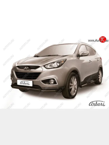 Защита переднего бампера Arbori (черная, 2 трубы d57 и 42 mm) Hyundai IX35  LM (2009-2018) дорестайлинг, рестайлинг