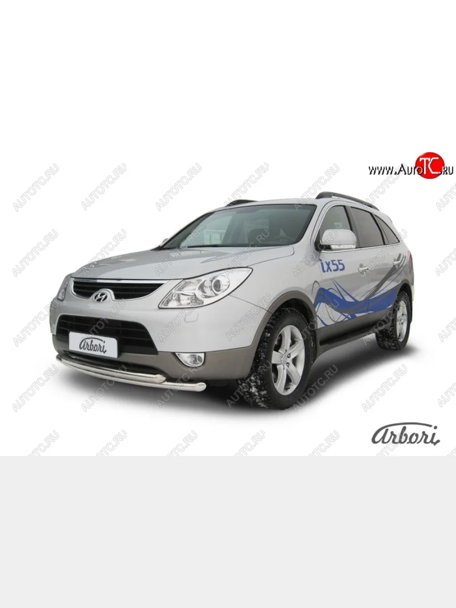 Защита переднего бампера Arbori (нержавейка, 2 трубы d57 и 42 mm) Hyundai IX55 EN (2006-2013)  в Самаре Самарской области