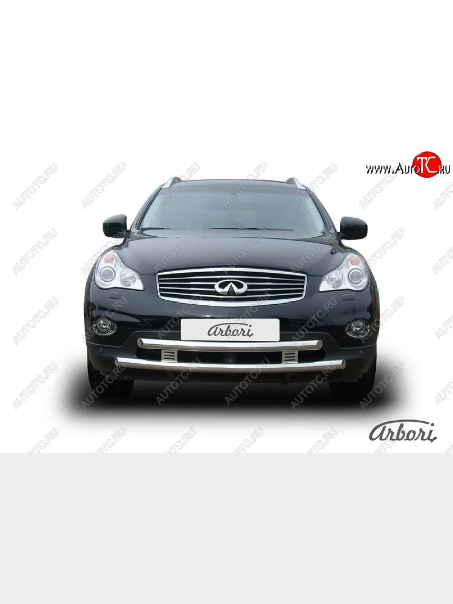 Защита переднего бампера Arbori (широкая, нержавейка, 2 трубы d57 и 57 mm)  INFINITI EX35 (2007-2013) J50  в Воронеже Воронежской области