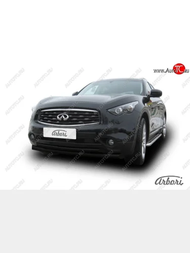 Защита переднего бампера Arbori (черная, 2 трубы d76 и 57 mm) INFINITI FX35 S51 дорестайлинг (2008-2011)