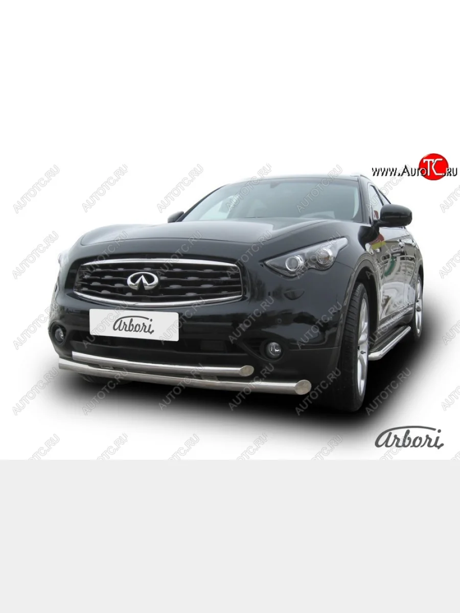 Защита переднего бампера Arbori (нержавейка, 2 трубы d76 и 57 mm) INFINITI FX35 S51 дорестайлинг (2008-2011)  в Керчи Республика Крым