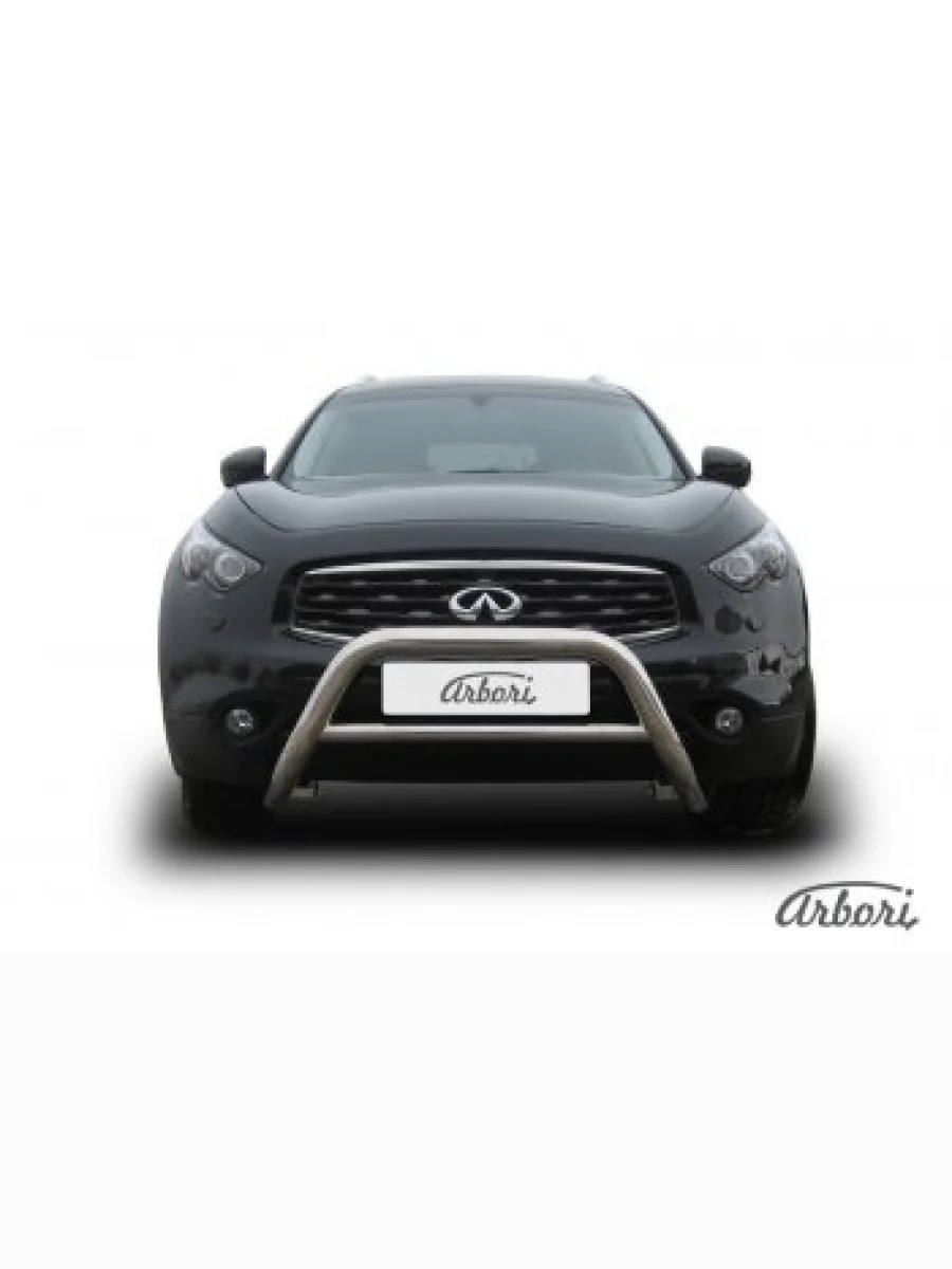 Защита переднего бампера Arbori (низкая - mini, нержавейка, 1 труба d76 mm). INFINITI FX35 S51 дорестайлинг (2008-2011)  в Керчи Республика Крым