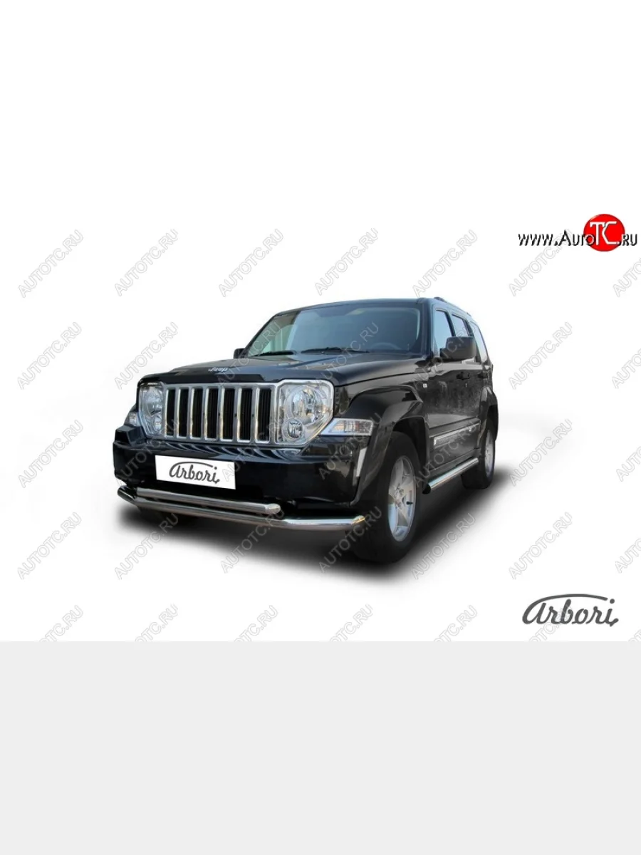 Защита переднего бампера Arbori (нержавейка, 2 трубы d76 и 57 mm)  Jeep Cherokee (2007-2014) KK  в Перми Пермском крае