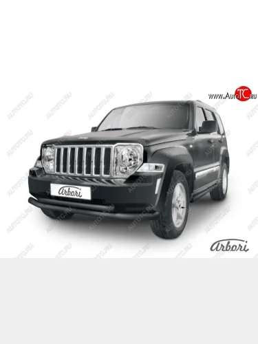 Защита переднего бампера Arbori (черная, 2 трубы d76 и 57 mm) Jeep Cherokee  KK (2007-2014)