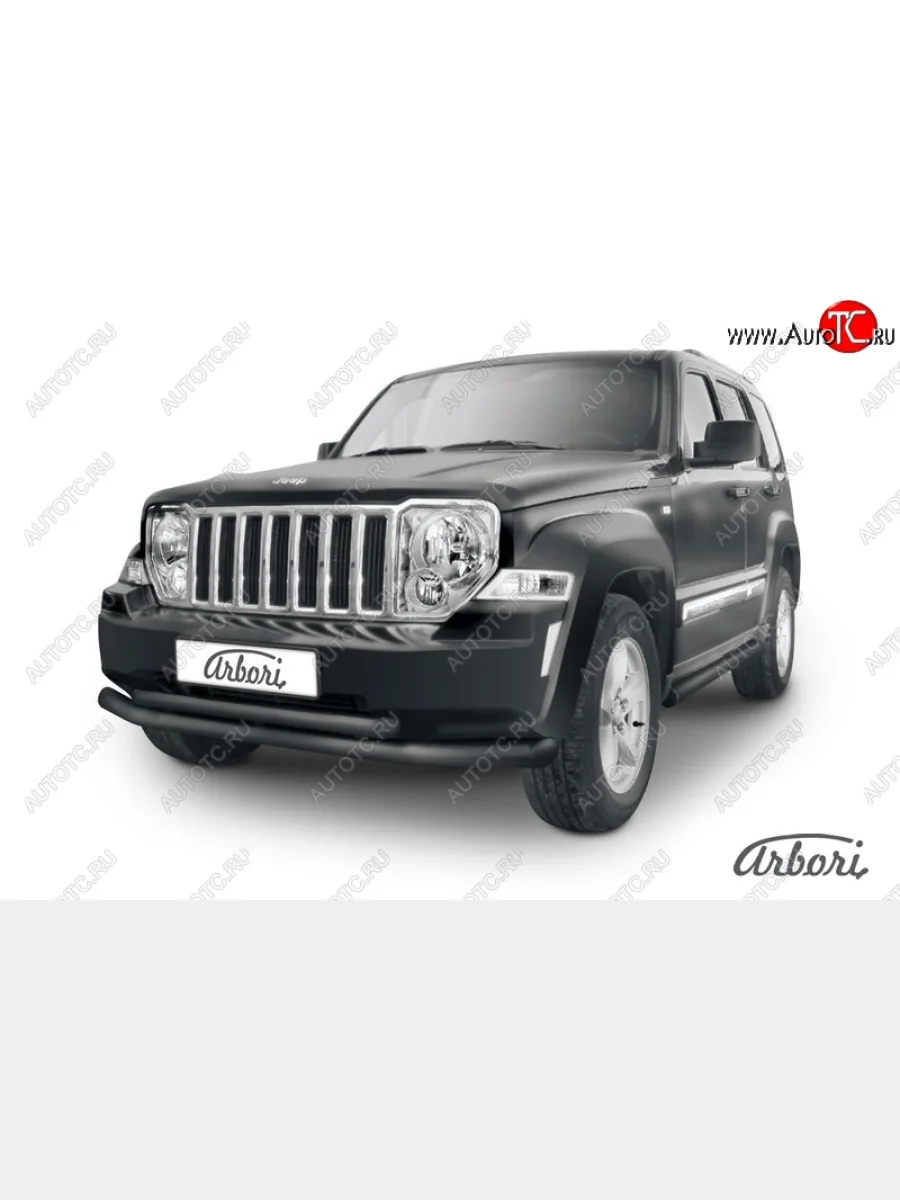 Защита переднего бампера Arbori (черная, 2 трубы d76 и 57 mm)  Jeep Cherokee (2007-2014) KK  в Самаре Самарской области
