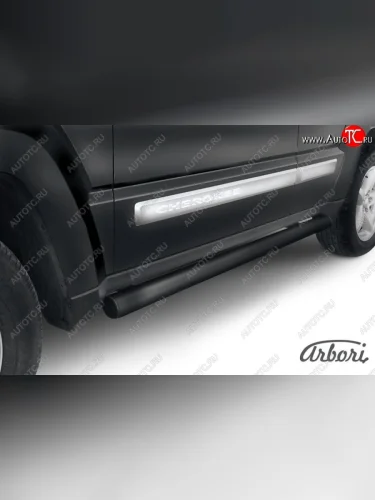 Защита штатных порогов Arbori (черная, d76 mm). Jeep Cherokee KJ дорестайлинг (2001-2005)
