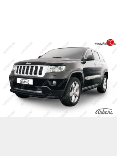 Защита переднего бампера Arbori (черная, 1 труба d76 mm). Jeep Grand Cherokee  WK2 (2010-2013) дорестайлинг