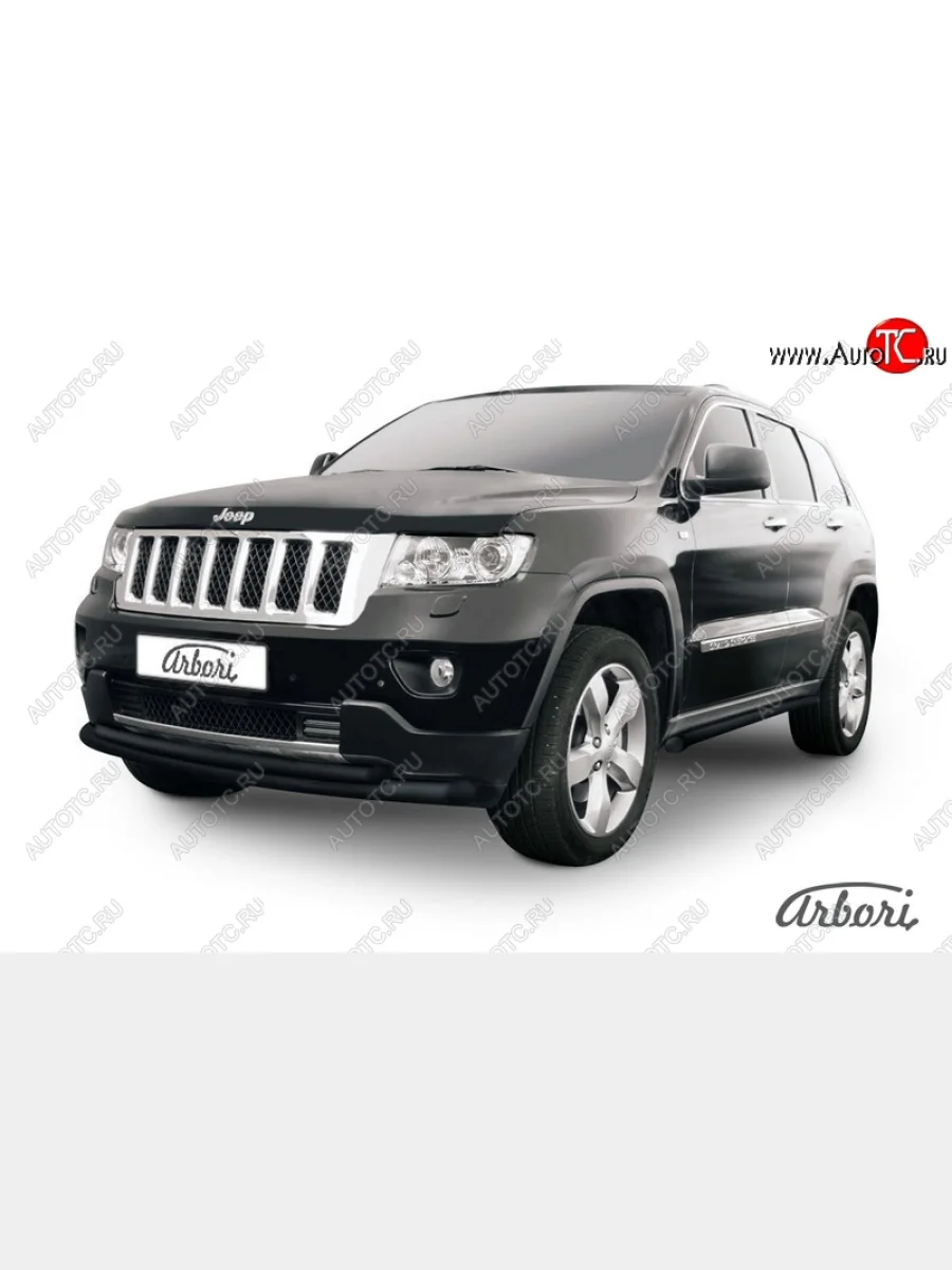 Защита переднего бампера Arbori (черная, 1 труба d76 mm). Jeep Grand Cherokee WK2 дорестайлинг (2010-2013)  в Самаре Самарской области