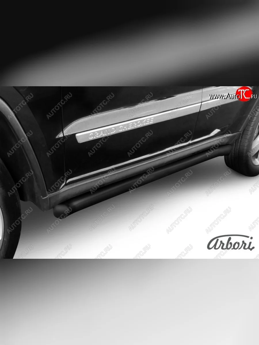 Защита штатных порогов Arbori (черная, d57 mm). Jeep Grand Cherokee WK2 дорестайлинг (2010-2013)  в Самаре Самарской области