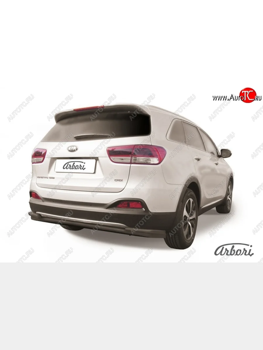 Защита заднего бампера Arbori (черная, 2 трубы d57 и 42 mm). KIA Sorento UM/Prime дорестайлинг (2014-2018)  с доставкой в г. Керчь